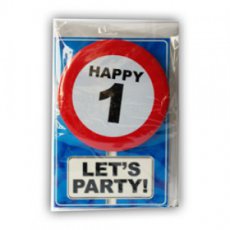 Carte avec vœux et badge à épingler 'Happy 1'