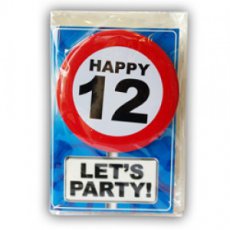 Carte de vœux avec badge à épingler 'Happy 12'