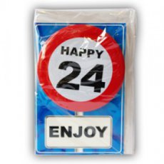 Carte de vœux avec badge à épingler 'Happy 24'