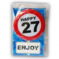 Carte de vœux avec badge à épingler 'Happy 27'