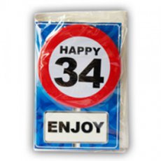 Carte de vœux avec badge à épingler 'Happy 34'