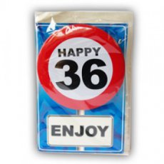 05936 Leeftijdsbadge met wenskaart 'Happy 36'