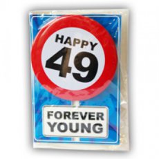 Leeftijdsbadge met wenskaart 'Happy 49'
