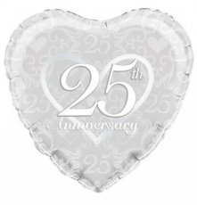 91937 Mariage Ballon Hélium 45cm/18"  'Happy 25th Anniversary'