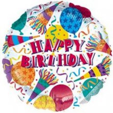 11406 Happy Birthday Folieballon 45cm/18" Toeters en confetti
