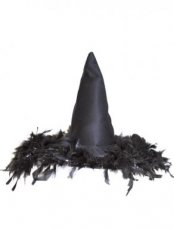 74010 Chapeau de sorcière avec plumes noires