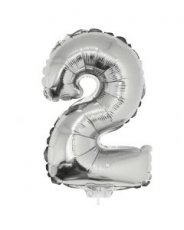 Folieballon Zilver 16" met stokje cijfer '2'