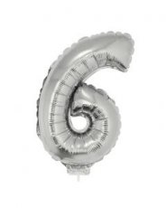 Folieballon Zilver 16" met stokje cijfer '6'