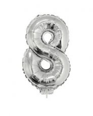 Folieballon Zilver 16" met stokje cijfer '8'