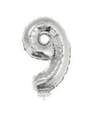 Folieballon Zilver 16" met stokje cijfer '9'