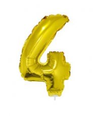 Folieballon Goud 16" met stokje cijfer '4'
