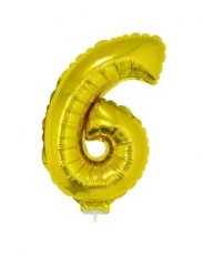 Folieballon Goud 16" met stokje cijfer '6'