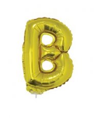 Folieballon Goud 16" met stokje letter 'B'