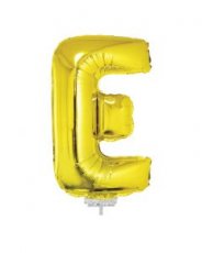 Folieballon Goud 16" met stokje letter 'E'
