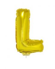 Folieballon Goud 16" met stokje letter 'L'