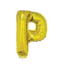 Folieballon Goud 16" met stokje letter 'P'