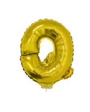 Folieballon Goud 16" met stokje letter 'Q'
