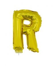 Folieballon Goud 16" met stokje letter 'R'