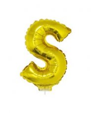 Folieballon Goud 16" met stokje letter 'S'