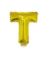 Folieballon Goud 16" met stokje letter 'T'