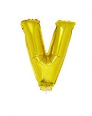 Folieballon Goud 16" met stokje letter 'V'