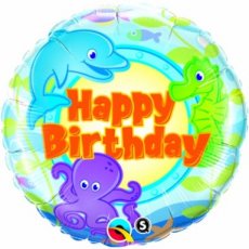 29604 Happy Birthday Folieballon 45cm/18" Vrolijke Zeedieren
