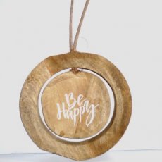 Tekstbord Hout rond 19,5 cm 'Be Happy'