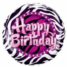 Happy Birthday Folie 45cm/18" Zebra Print