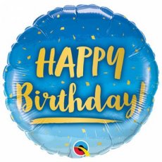 78676 Happy Birthday Ballon Hélium 45cm/18inch Gold & Blue