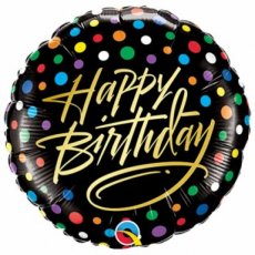 Happy Birthday Folieballon 45cm/18" Gold script and Dots