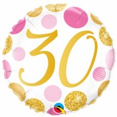 Leeftijd  Folieballon 45cm/18" 30 Pink & Gold Dots